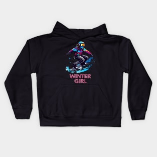 Winter Girl Snowboard Kids Hoodie